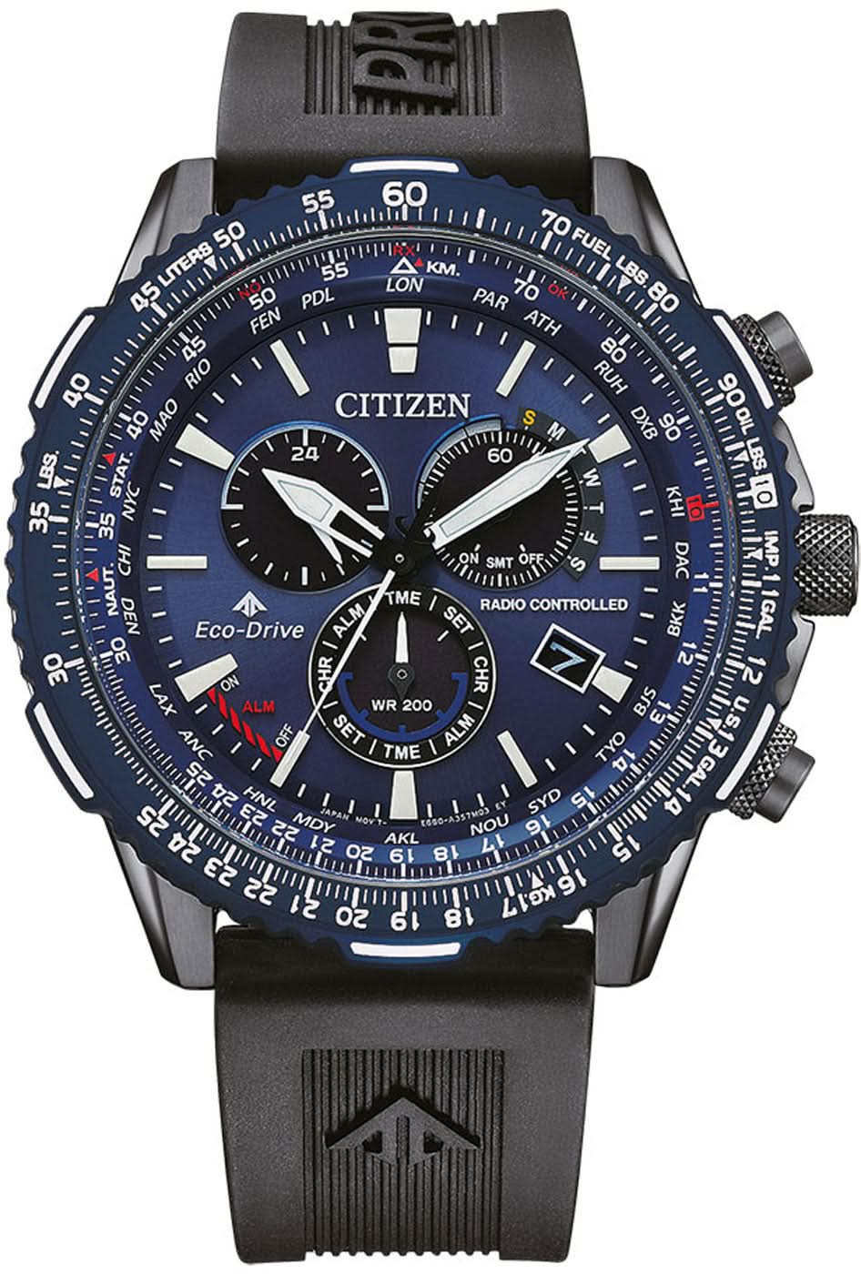 Reloj Citizen Promaster para hombre con correa de silicona negra y esfera azul