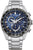 Pulsera de hombre con correa de metal plateado y esfera azul, diseño cronógrafo