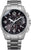 Reloj de pulsera de acero inoxidable con esfera negra, correa plateada y subesferas de cronógrafo