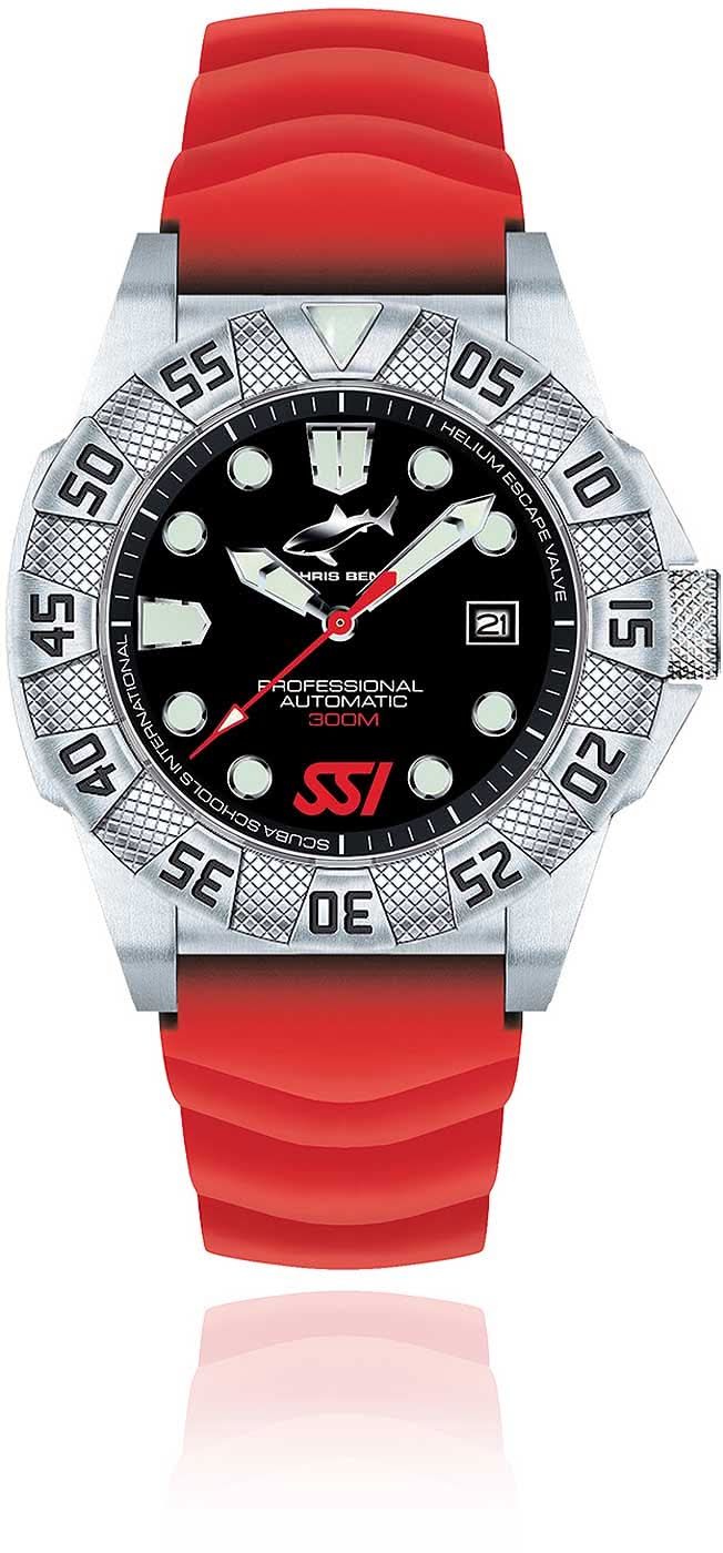 Reloj para hombre con correa de silicona roja, esfera negra y bisel de acero inoxidable