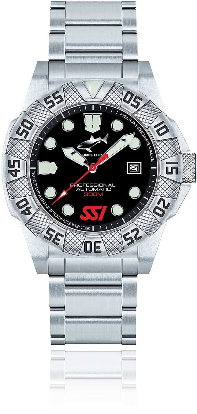 Reloj de hombre con correa de acero inoxidable, esfera negra e índices luminosos