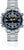 Reloj de buceo con brazalete de metal plateado, bisel azul y pantalla digital de profundidad