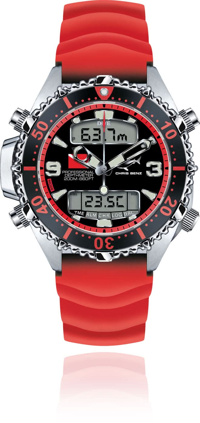 Reloj digital para hombre con correa de silicona roja, esfera negra y detalles rojos