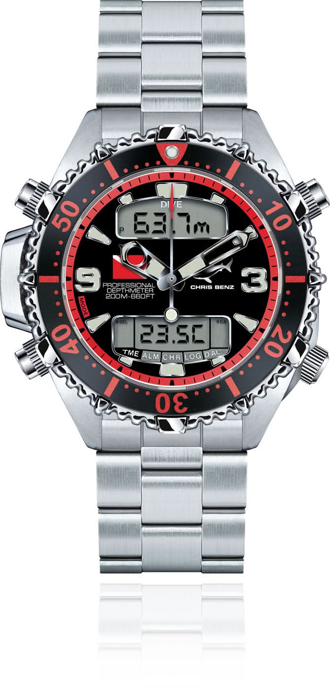 Reloj digital para hombre con brazalete de metal, esfera negra y bisel rojo