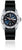 "Reloj de mujer con correa de silicona negra, esfera azul y bisel plateado"