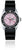 "Reloj de mujer con esfera rosa, caja negra y correa de silicona negra"