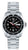 Reloj de mujer con esfera negra, correa de acero inoxidable, marcadores luminosos y segundero rojo.
