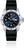 "Reloj de mujer con esfera azul, correa negra y caja plateada"