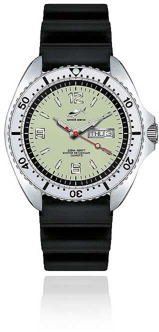 Reloj Chris Benz para hombre con correa de cuero negra, caja plateada y esfera verde