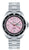 Reloj plateado para hombre con esfera rosa, correa de acero inoxidable y visualización de fecha