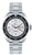 "Reloj de mujer con correa de acero inoxidable plateado, esfera blanca y bisel negro, con manecillas"