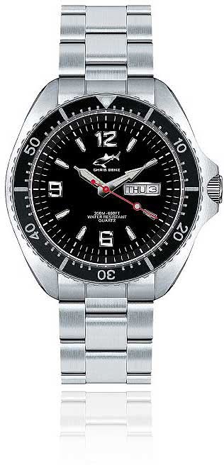 Reloj de hombre con correa de acero inoxidable plateado y esfera negra