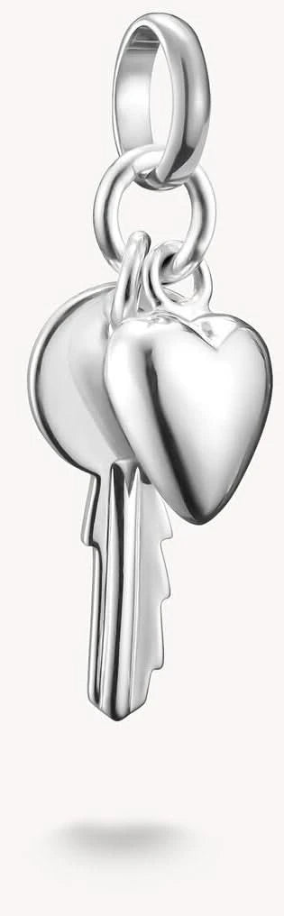 Colgante de plata con corazón y llave, brillante