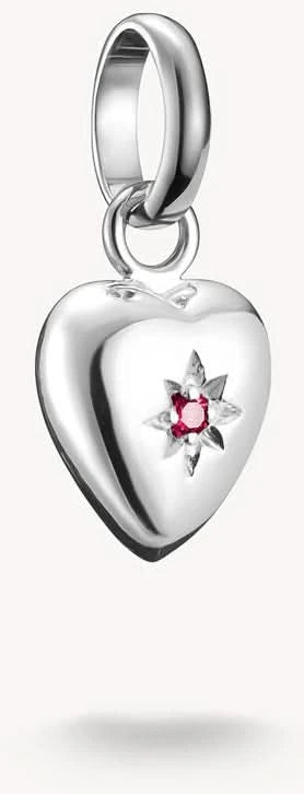 Charm colgante de plata en forma de corazón con piedra rosa y grabado de estrella
