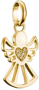 Colgante de ángel chapado en oro con grabado de corazón y pequeñas circonitas en el centro