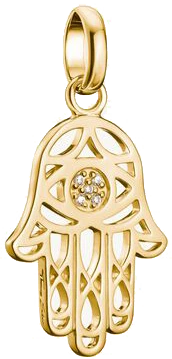 Charm Hamsa de plata chapada en oro con piedras preciosas blancas