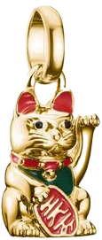Colgante Charm Thomas Sabo: gato saludando con esmalte en frío rojo/verde, chapado en oro