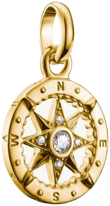 Colgante de brújula chapado en oro con estrella y piedras blancas, amuleto redondo con ojal