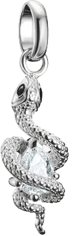 Colgante Charm de serpiente plateada con piedra clara y asa para colgar