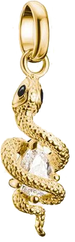 Anillo abierto con charm de serpiente en plata dorada con piedra blanca