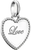 Colgante de charm de corazón plateado con inscripción "Love" y borde de perlas
