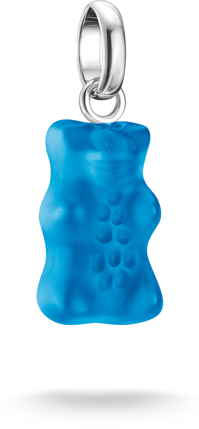 Colgante Charm de plata con oso de cristal azul y asa