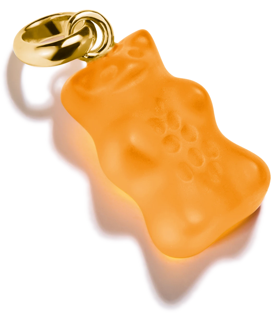 Colgante de oso chapado en oro con esmalte naranja y ojal