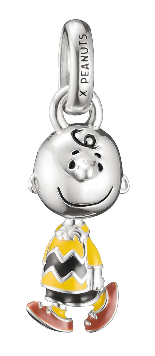 Colgante Charm de Snoopy con camisa amarilla y cierre de mosquetón en plata