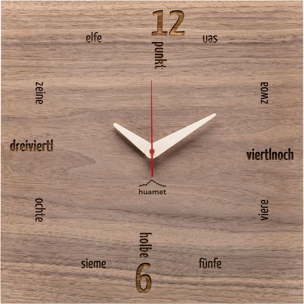 Reloj de pared rectangular de nogal con esfera y manecillas