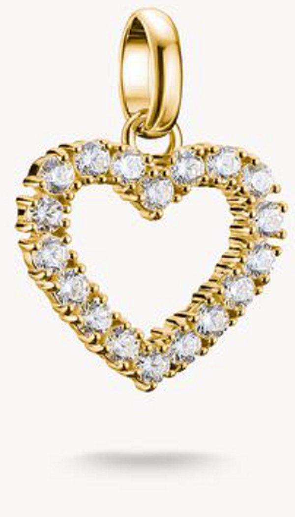 Charm de corazón chapado en oro con gemas y asa