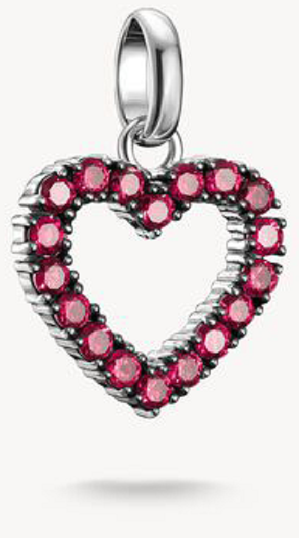 Charm de corazón plateado con gemas moradas, colgante en forma de corazón