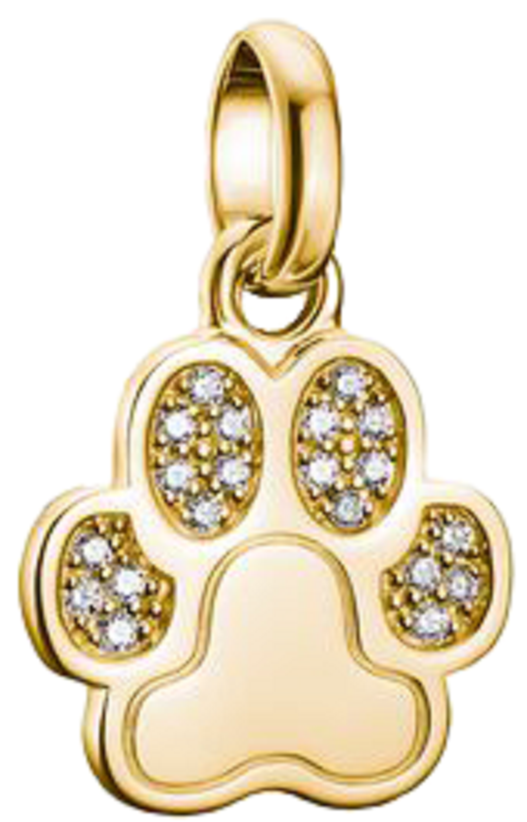 Charm de pata chapado en oro con gemas blancas y asa