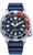 Reloj para hombre con correa de caucho azul, esfera azul y bisel rojo
