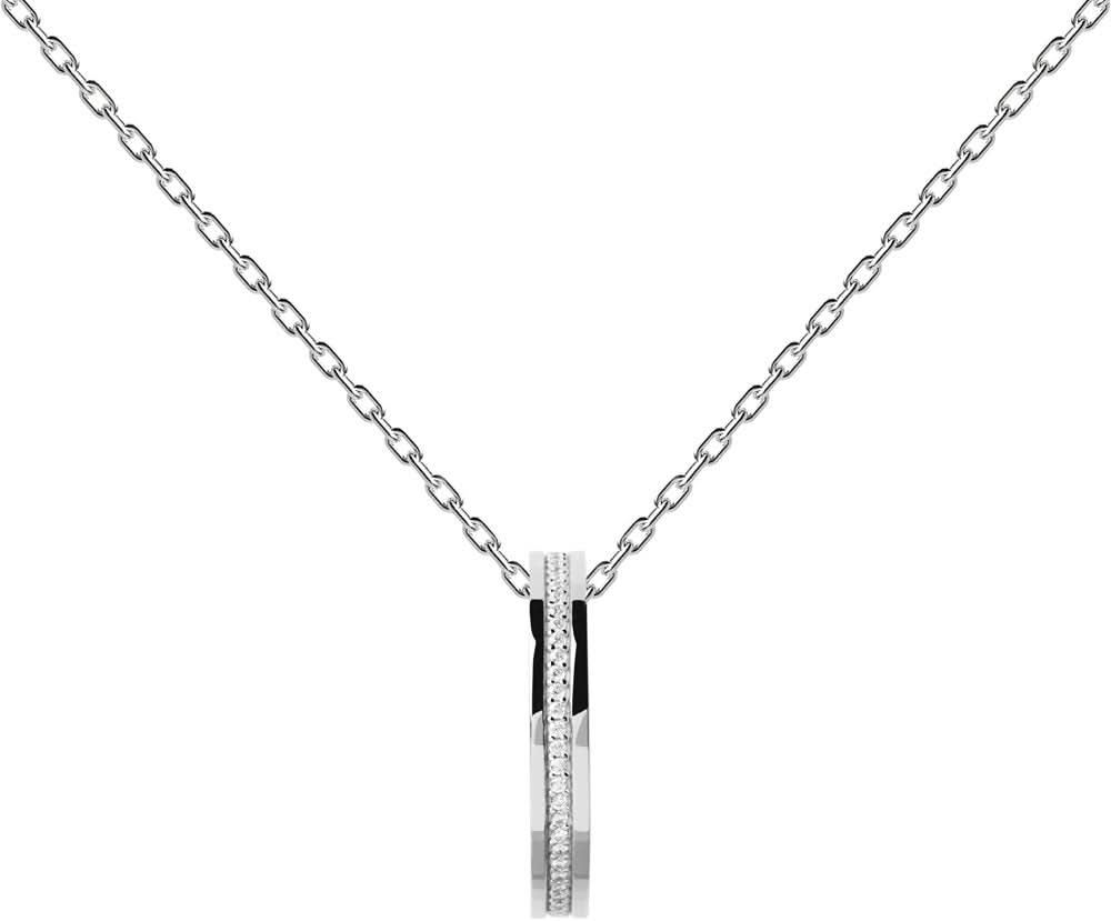 Collar de plata de ley 925 con colgante alargado y detalles de piedra