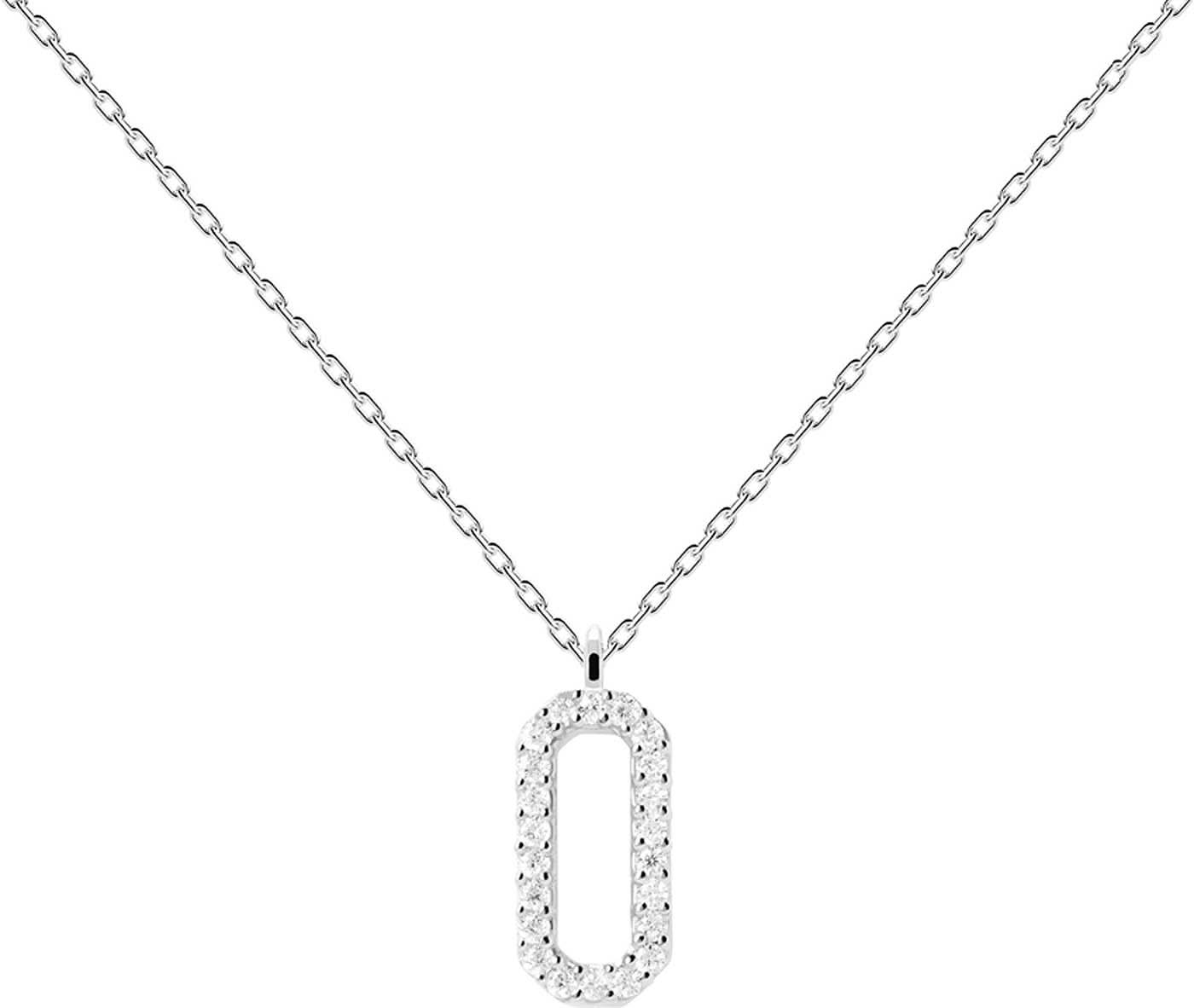 Collar de plata con colgante cuadrado, adornado con pequeñas piedras y eslabones de cadena