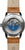 Reloj de hombre - Fondo con movimiento automático visible (azul) y correa de cuero marrón.