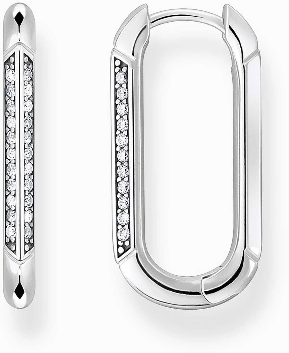 Aros de plata de ley 925 con fila de piedras, forma de lágrima alargada