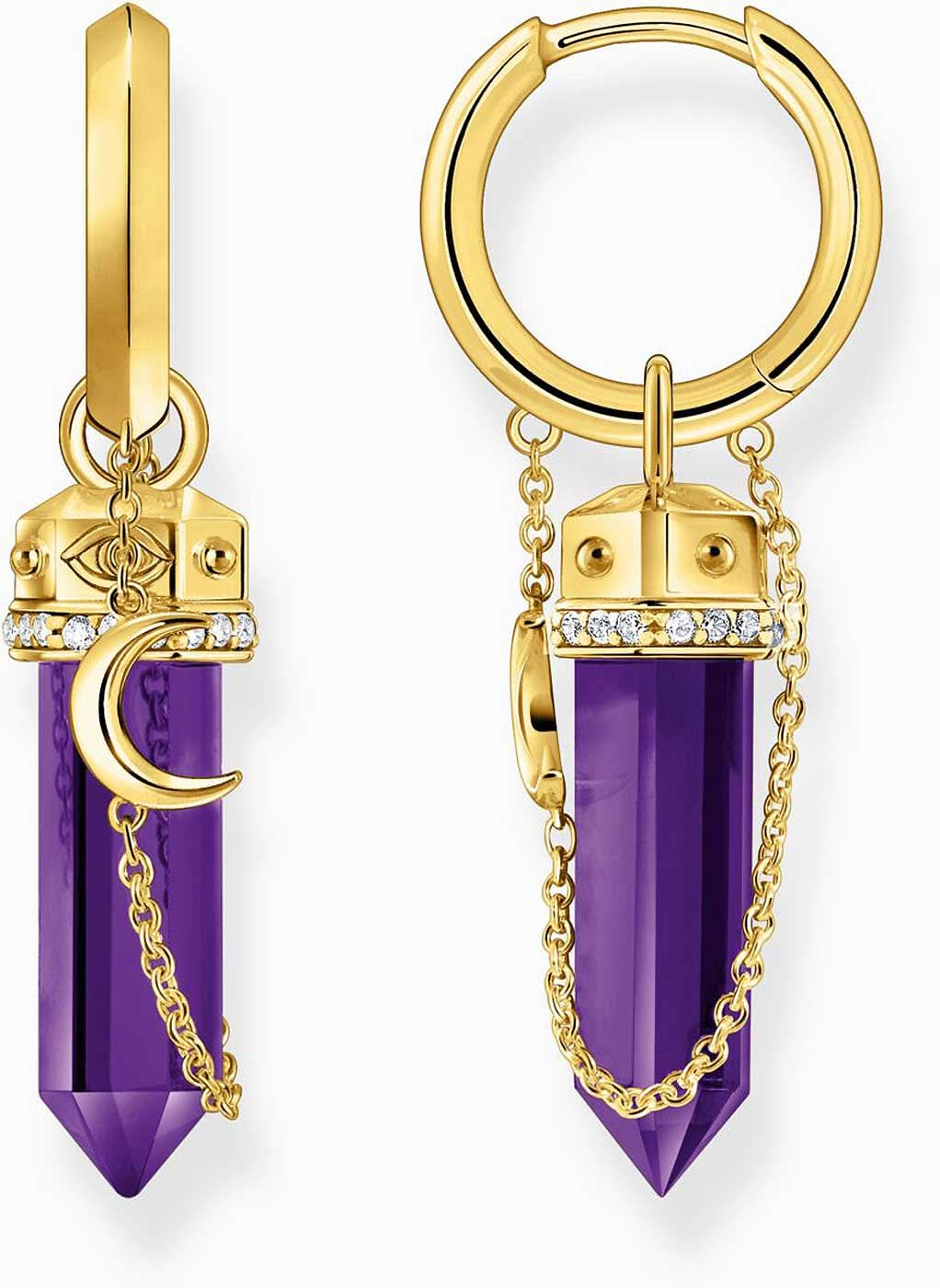 Pendientes de aro dorados con colgante de amatista morada y cadena, juego de pendientes colgantes