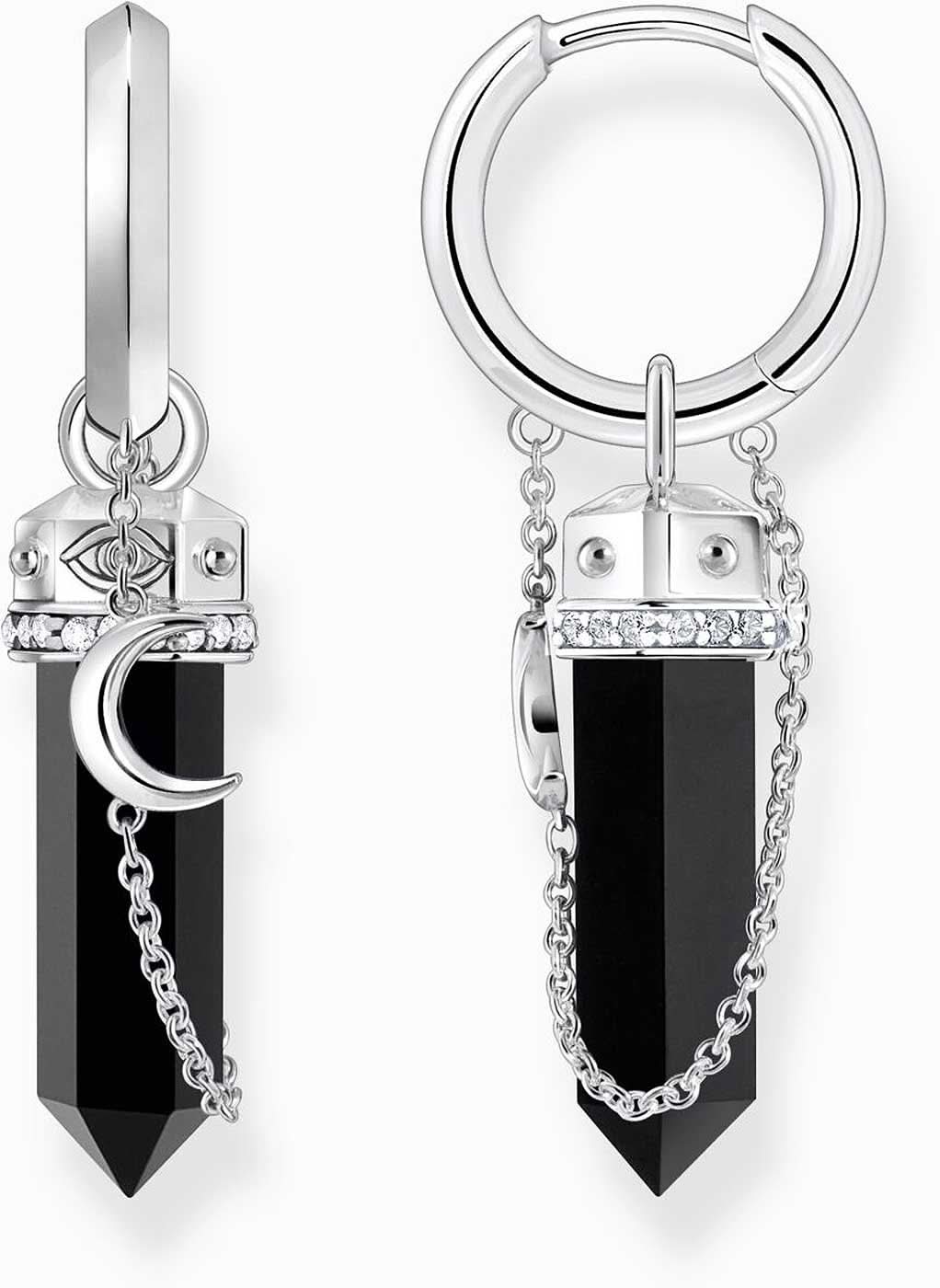 Aros de plata con colgante negro y cadena de eslabones