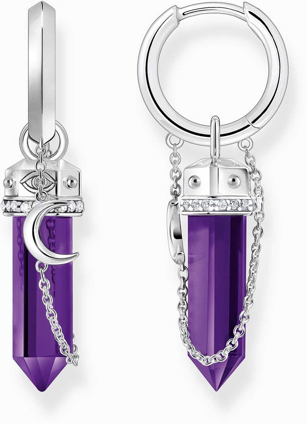 Aros con anilla plateada y colgante de amatista morada, cadena