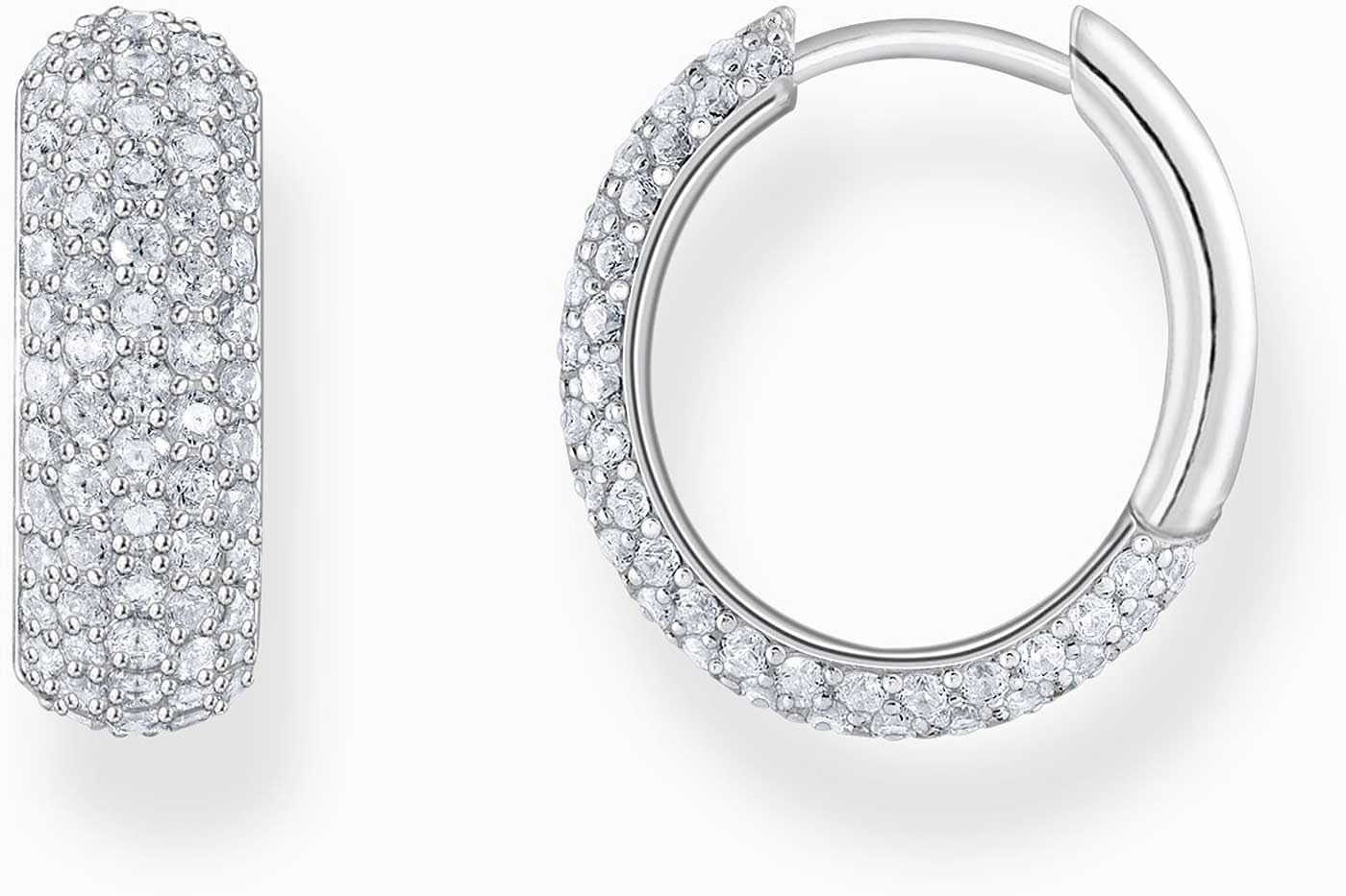 Aros plateados con circonitas blancas, forma semicircular