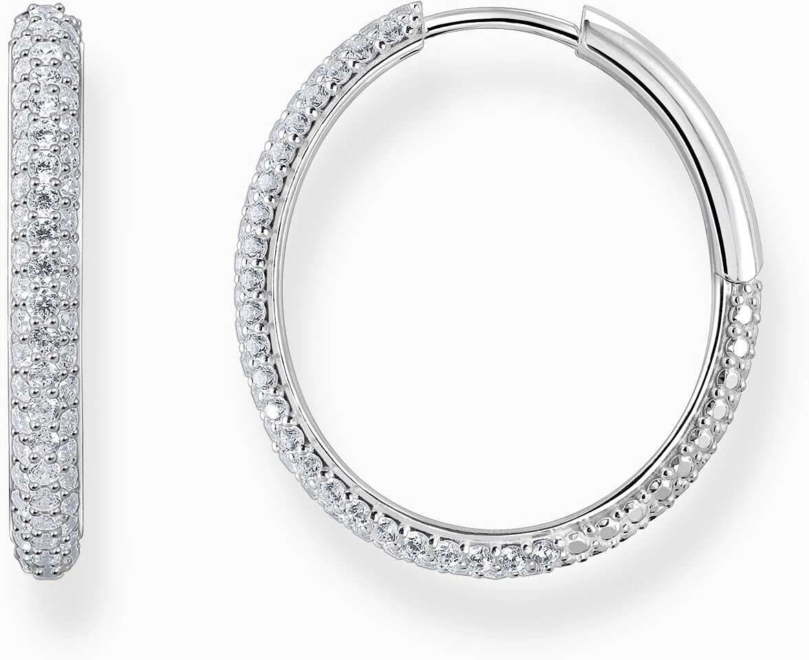 Pendientes de aro plateados con circonitas cúbicas blancas, aro brillante
