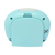 Blauer analoger Wecker, Rückseite mit Batteriefachklappe und Schraubösen.
