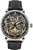 Reloj de hombre: esfera esqueletizada, correa de cuero negra y caja redonda