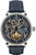Reloj esqueleto para hombre con correa de cuero azul y movimiento a la vista en caja redonda