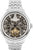 Reloj de esqueleto para hombre con correa de metal, esfera plateada y mecanismo dorado