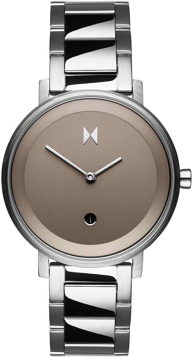 "Reloj de pulsera para mujer con correa de acero inoxidable plateado y esfera beige, marca Flecha"