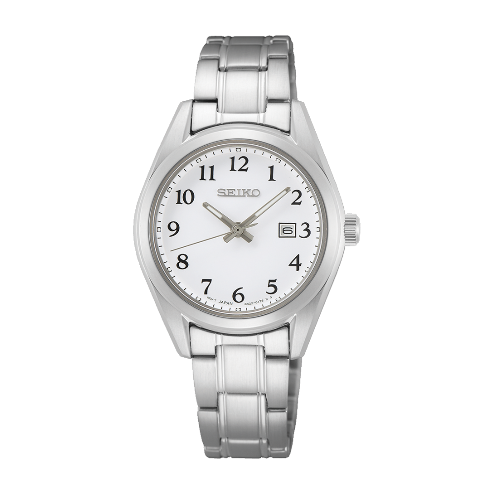 Pulsera de hombre con brazalete de acero inoxidable plateado y esfera redonda blanca