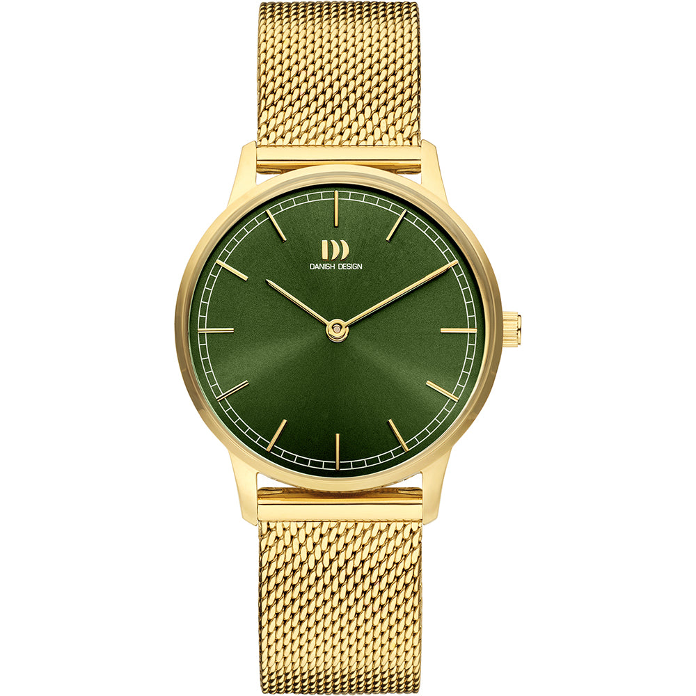 Danish Design Vigelsø IV09Q1249 Damen Armbanduhr Gold-Grün • Mineralglas • Milanaise-Armband