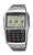 Casio Reloj para hombre con correa de metal plateado y pantalla LCD con diseño de calculadora/base de datos